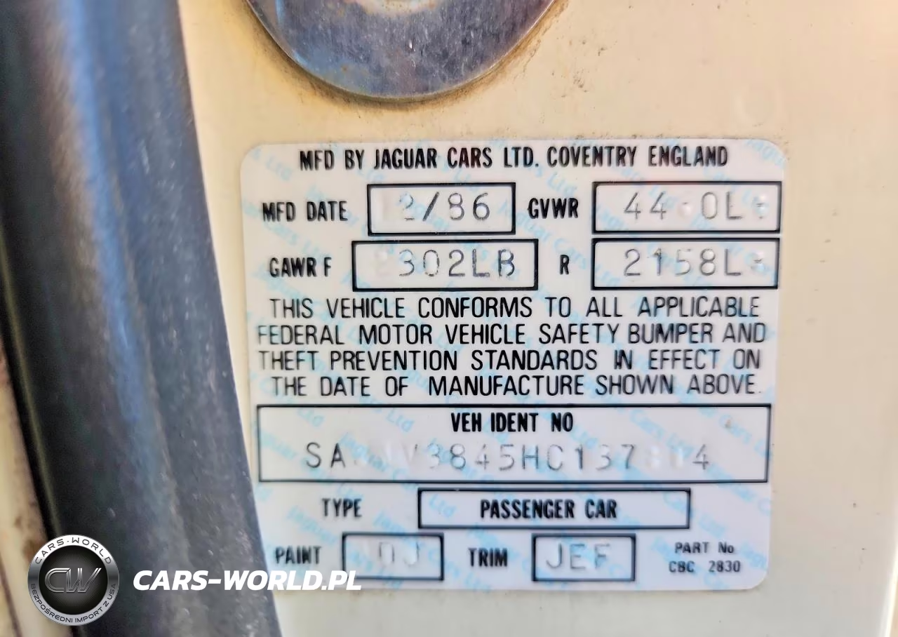 1987 Jaguar Xjsc He VIN:SAJNV3845HC137804 - 12