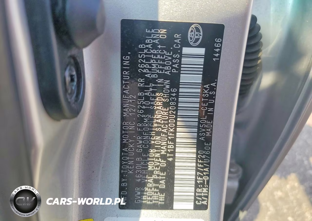 2013 Toyota Camry Se VIN:4T1BF1FK0DU208346 - 12