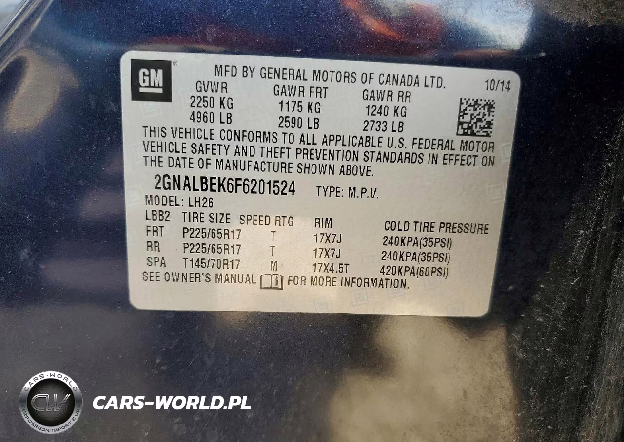 2015 Chevrolet Equinox Lt VIN:2GNALBEK6F6201524 - 13