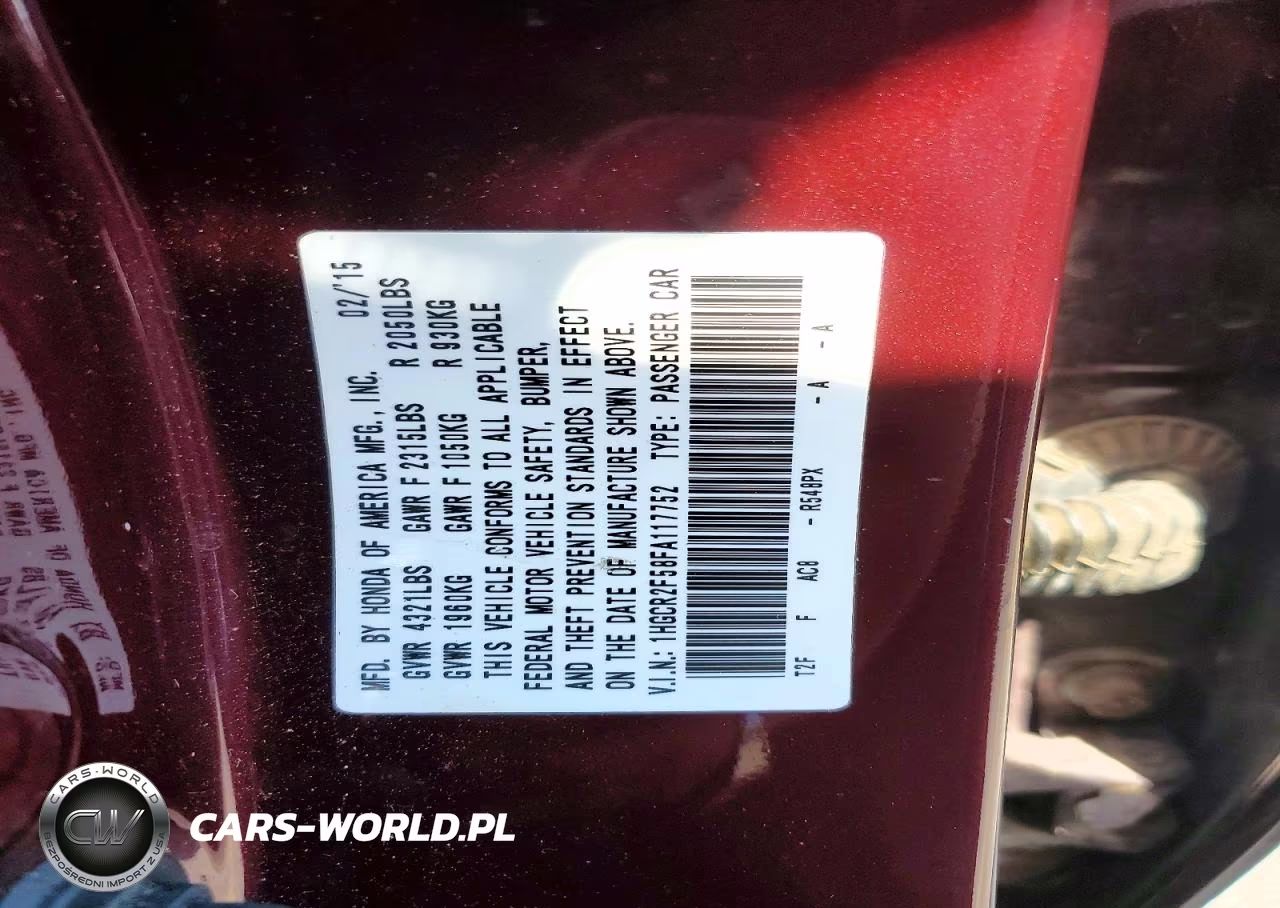2015 Honda Accord Sport VIN:1HGCR2F58FA117752 - 13