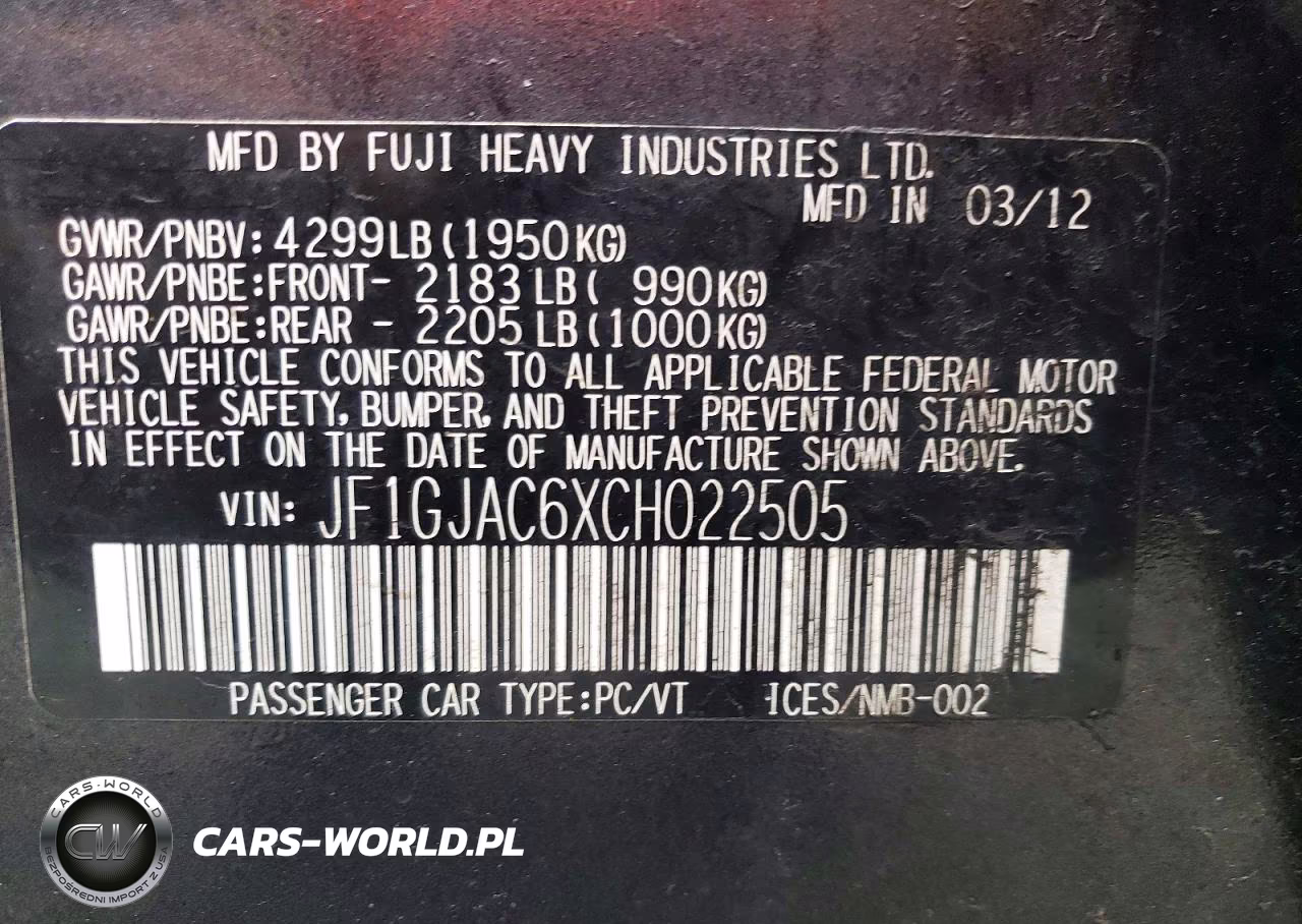 2012 Subaru Impreza Premium VIN:JF1GJAC6XCH022505 - 13