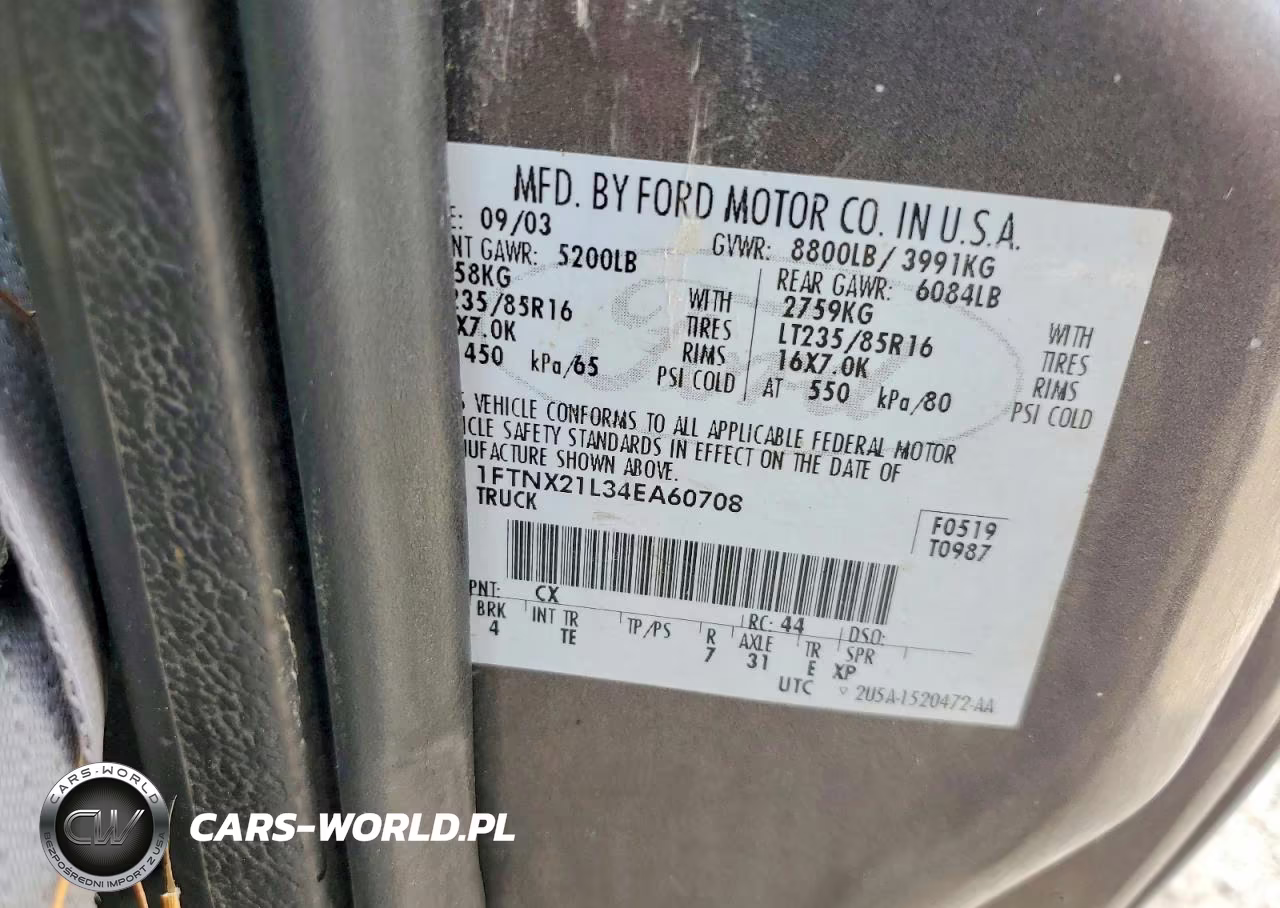 2004 Ford F250 Super Duty VIN:1FTNX21L34EA60708 - 12
