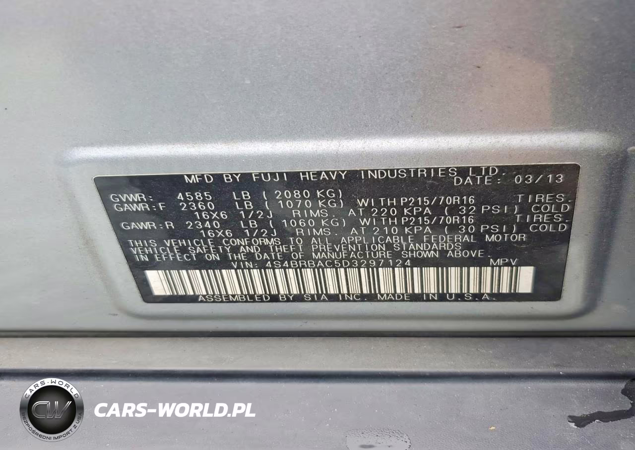 2013 Subaru Outback 2.5I VIN:4S4BRBAC5D3297124 - 12