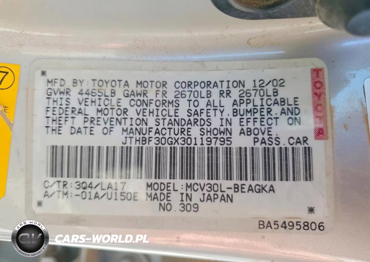 2003 Lexus Es 300 VIN:JTHBF30GX30119795 - 12