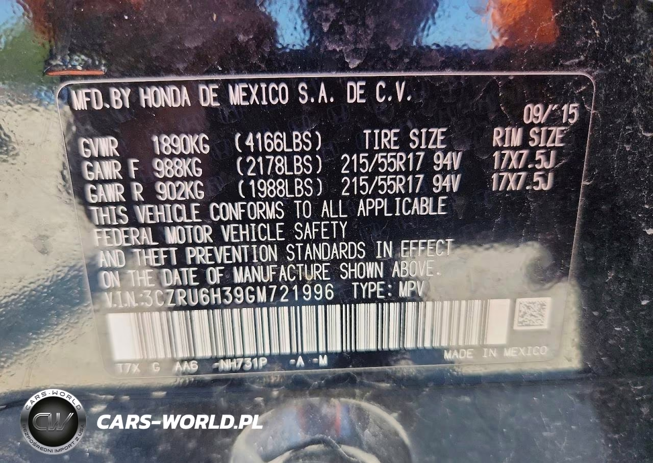 2016 Honda Hr-V Lx VIN:3CZRU6H39GM721996 - 12