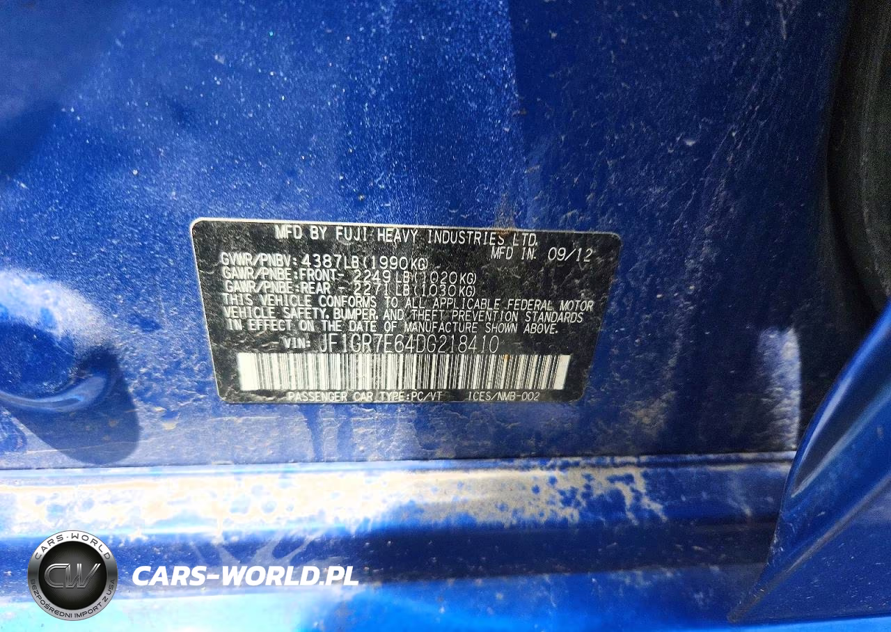 2013 Subaru Impreza Wrx VIN:JF1GR7E64DG218410 - 12