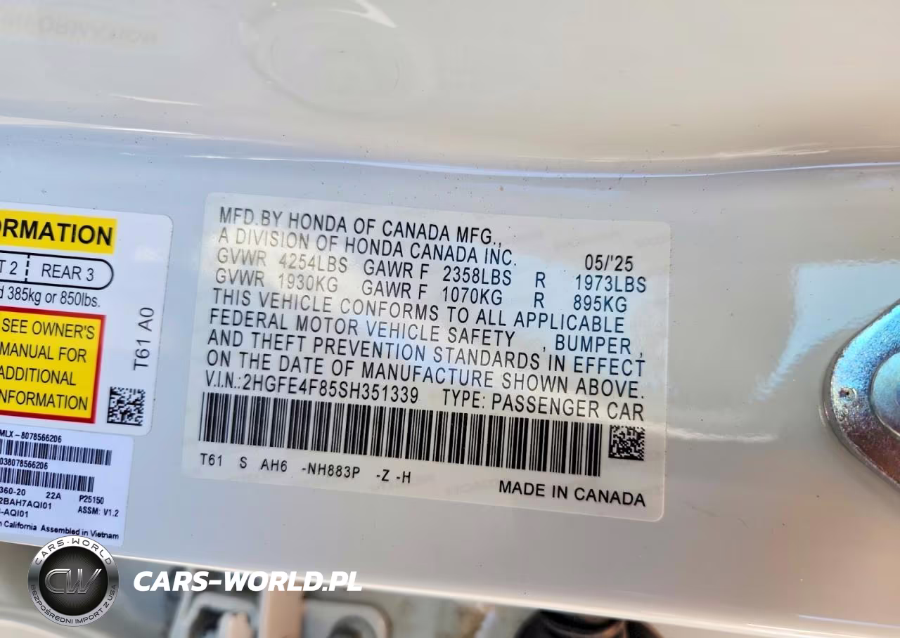 2025 Honda Civic Sport VIN:2HGFE4F85SH351339 - 12