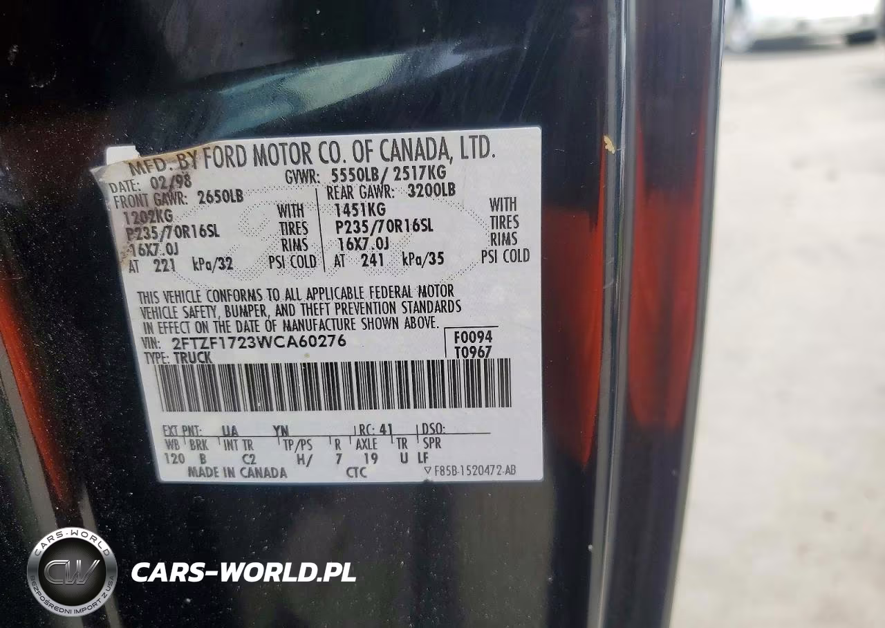 1998 Ford F150 VIN:2FTZF1723WCA60276 - 12