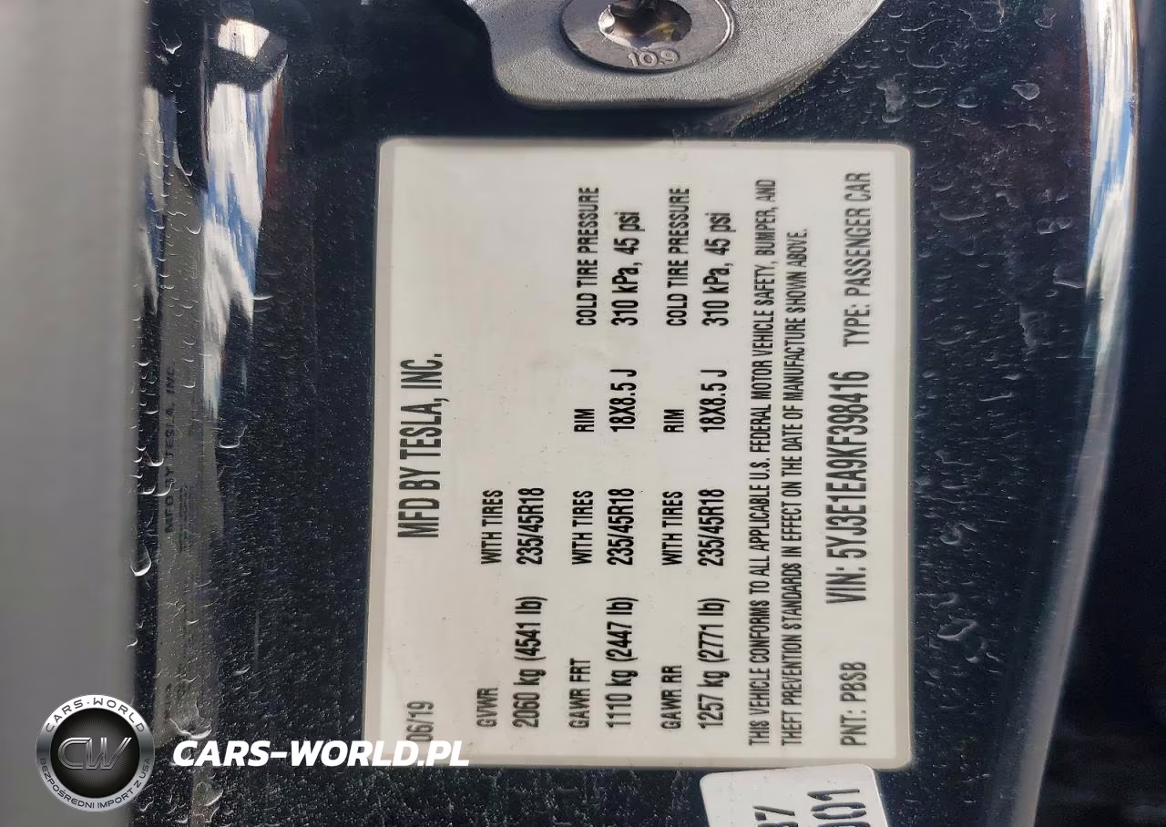 2019 Tesla Model 3 VIN:5YJ3E1EA9KF398416 - 12