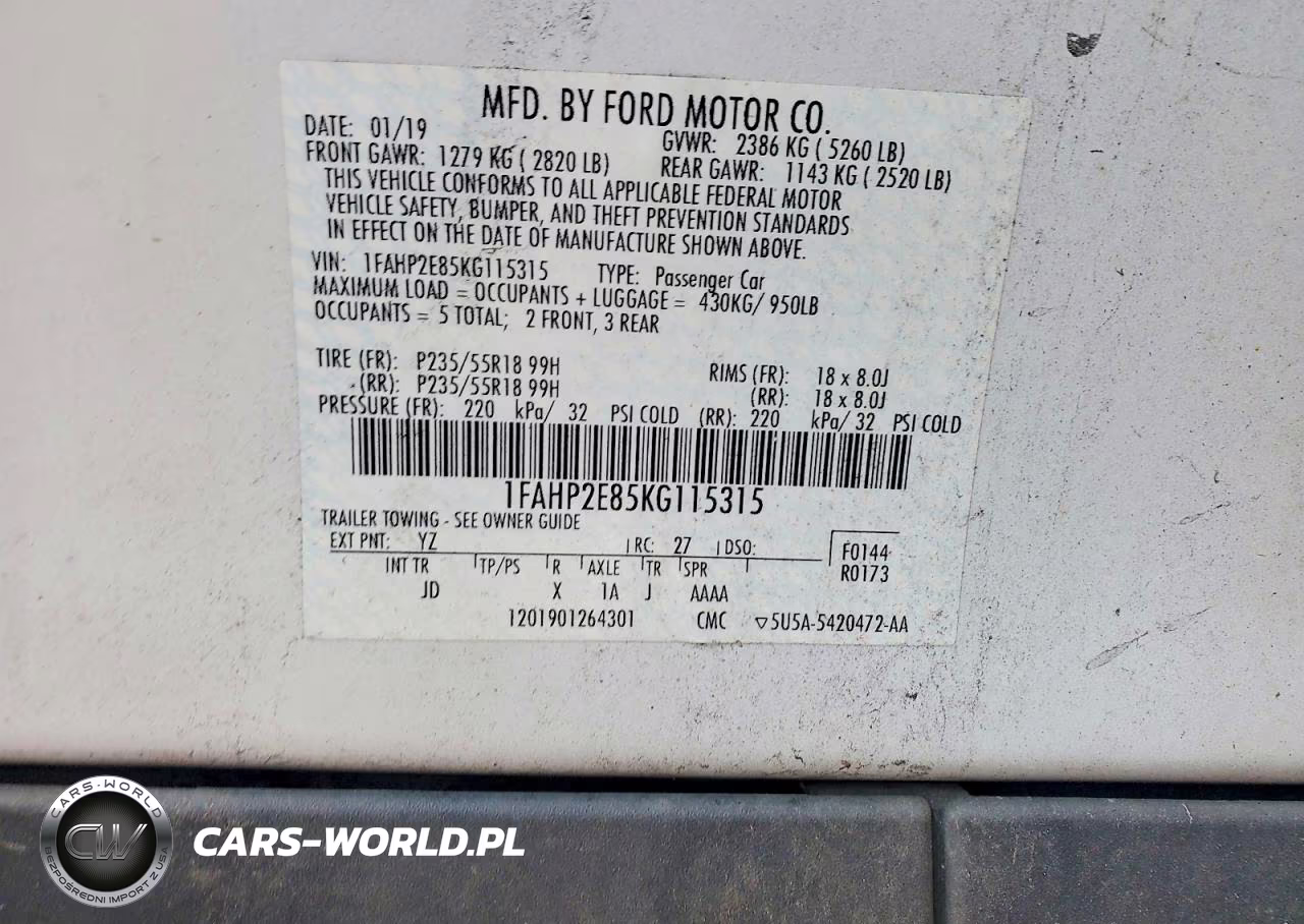 2019 Ford Taurus Sel VIN:1FAHP2E85KG115315 - 12