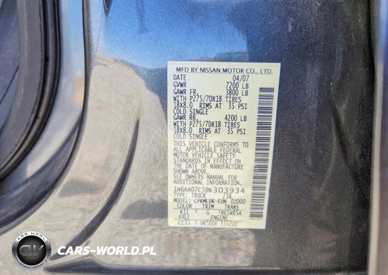 2008 Nissan Titan Xe VIN:1N6AA07C38N303934 - 12