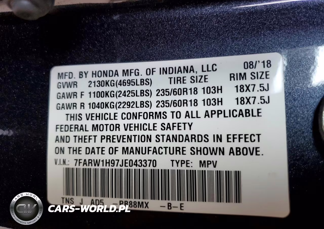 2018 Honda Cr-V Touring VIN:7FARW1H97JE043370 - 12