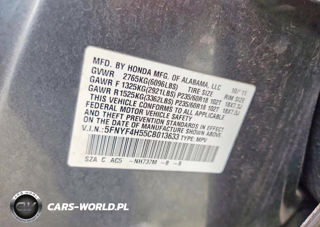 2012 Honda Pilot Exl VIN:5FNYF4H55CB013633 - 13