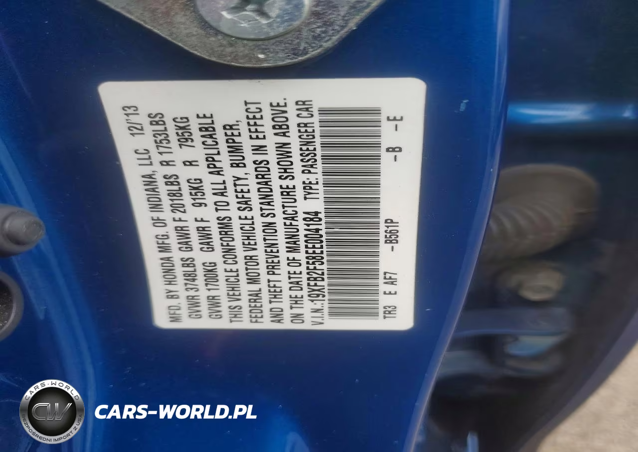 2014 Honda Civic Lx VIN:19XFB2F58EE004184 - 12