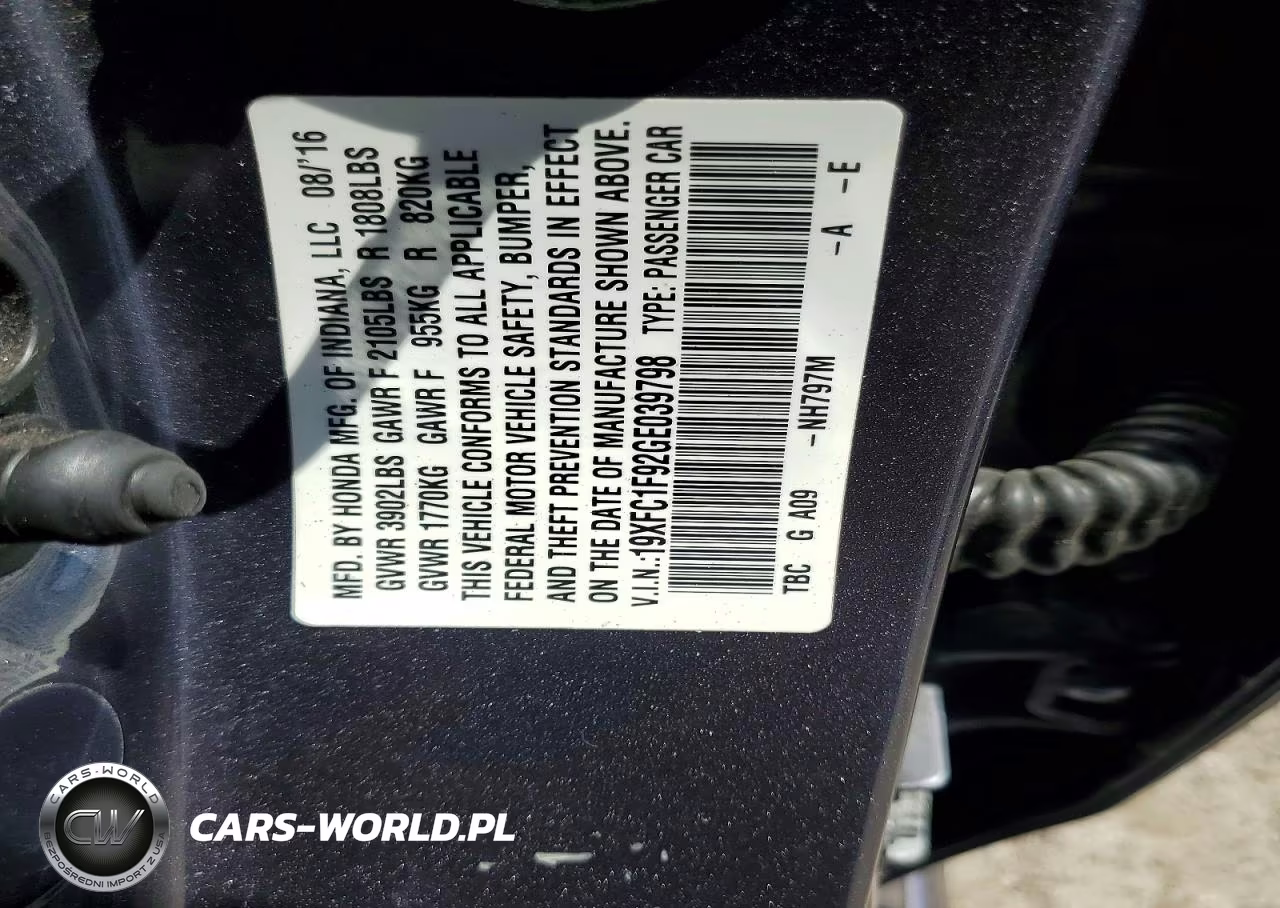 2016 Honda Civic Touring VIN:19XFC1F92GE039798 - 12