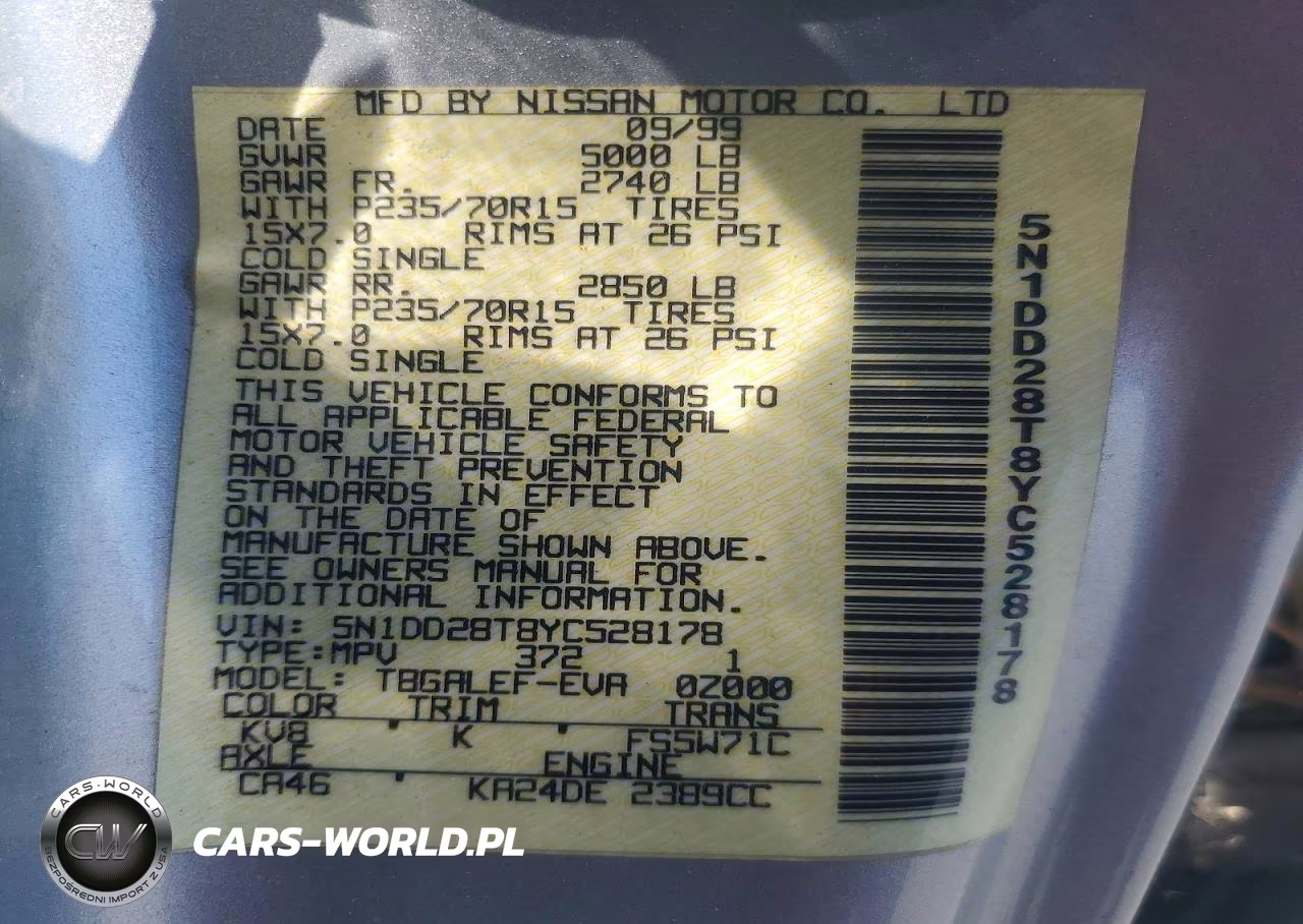 2000 Nissan Xterra Xe VIN:5N1DD28T8YC528178 - 12