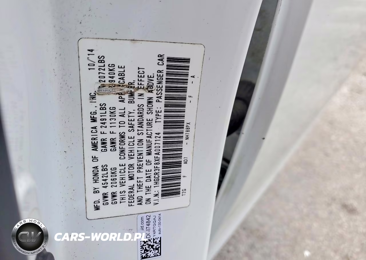 2015 Honda Accord Exl VIN:1HGCR3F8XFA007124 - 12
