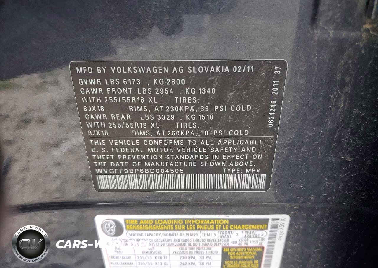 2011 Volkswagen Touareg V6 VIN:WVGFF9BP6BD004505 - 13