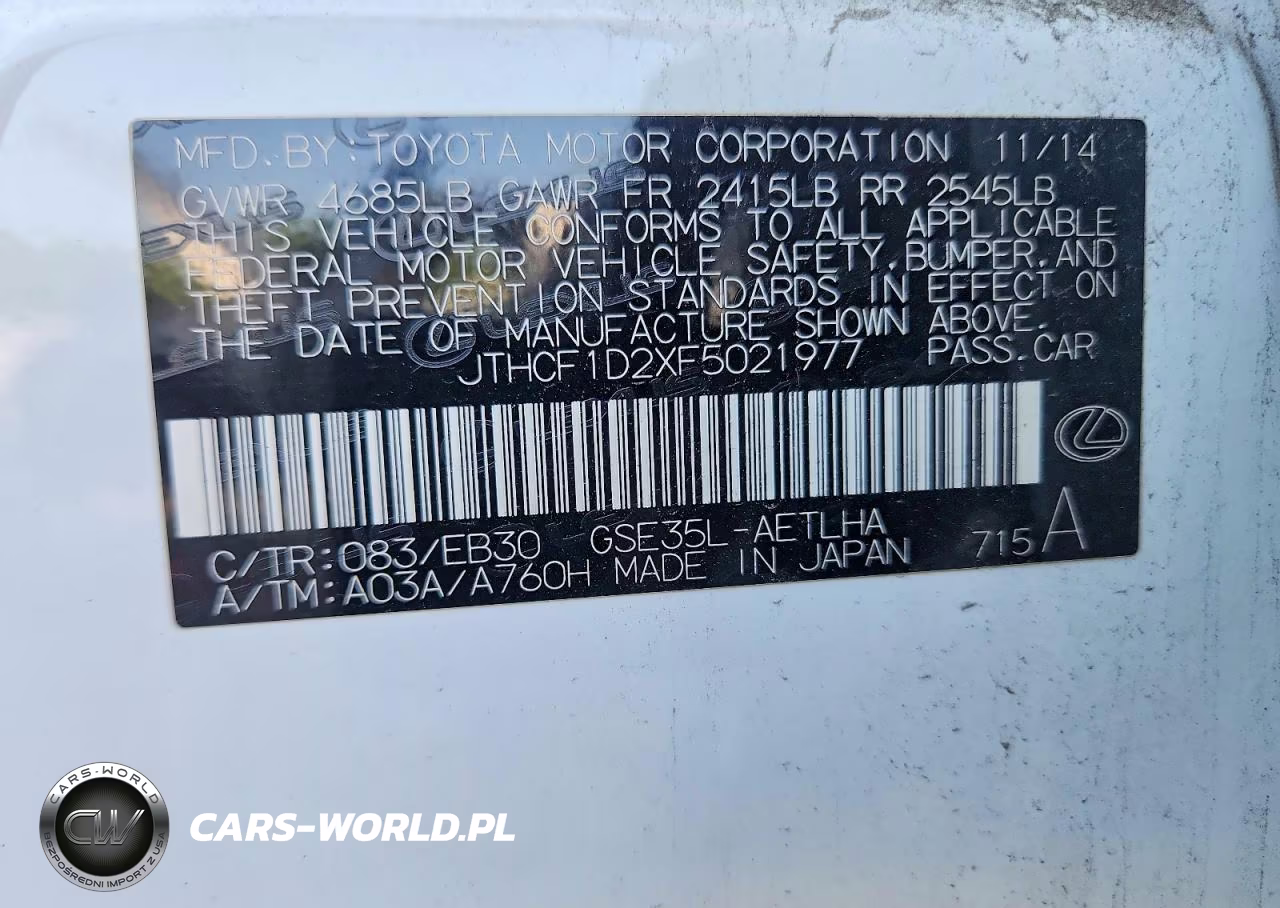 2015 Lexus Is 250 VIN:JTHCF1D2XF5021977 - 12