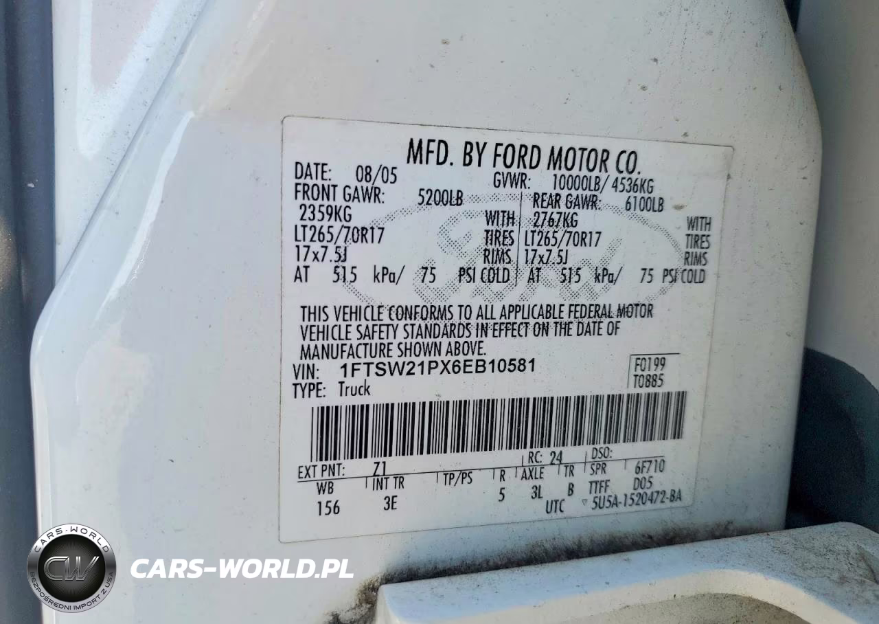 2006 Ford F250 Super Duty VIN:1FTSW21PX6EB10581 - 12
