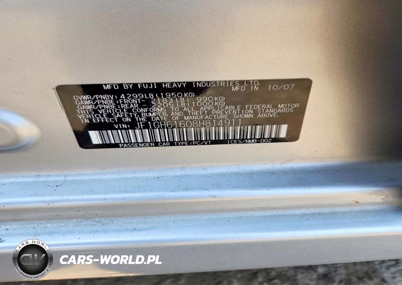 2008 Subaru Impreza 2.5I VIN:JF1GH61608H814911 - 12