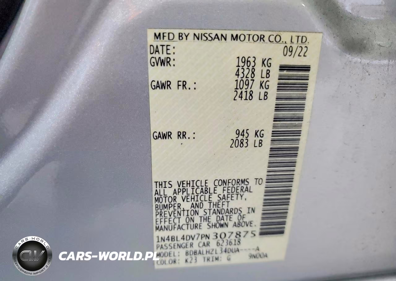 2023 Nissan Altima Sv VIN:1N4BL4DV7PN307875 - 12