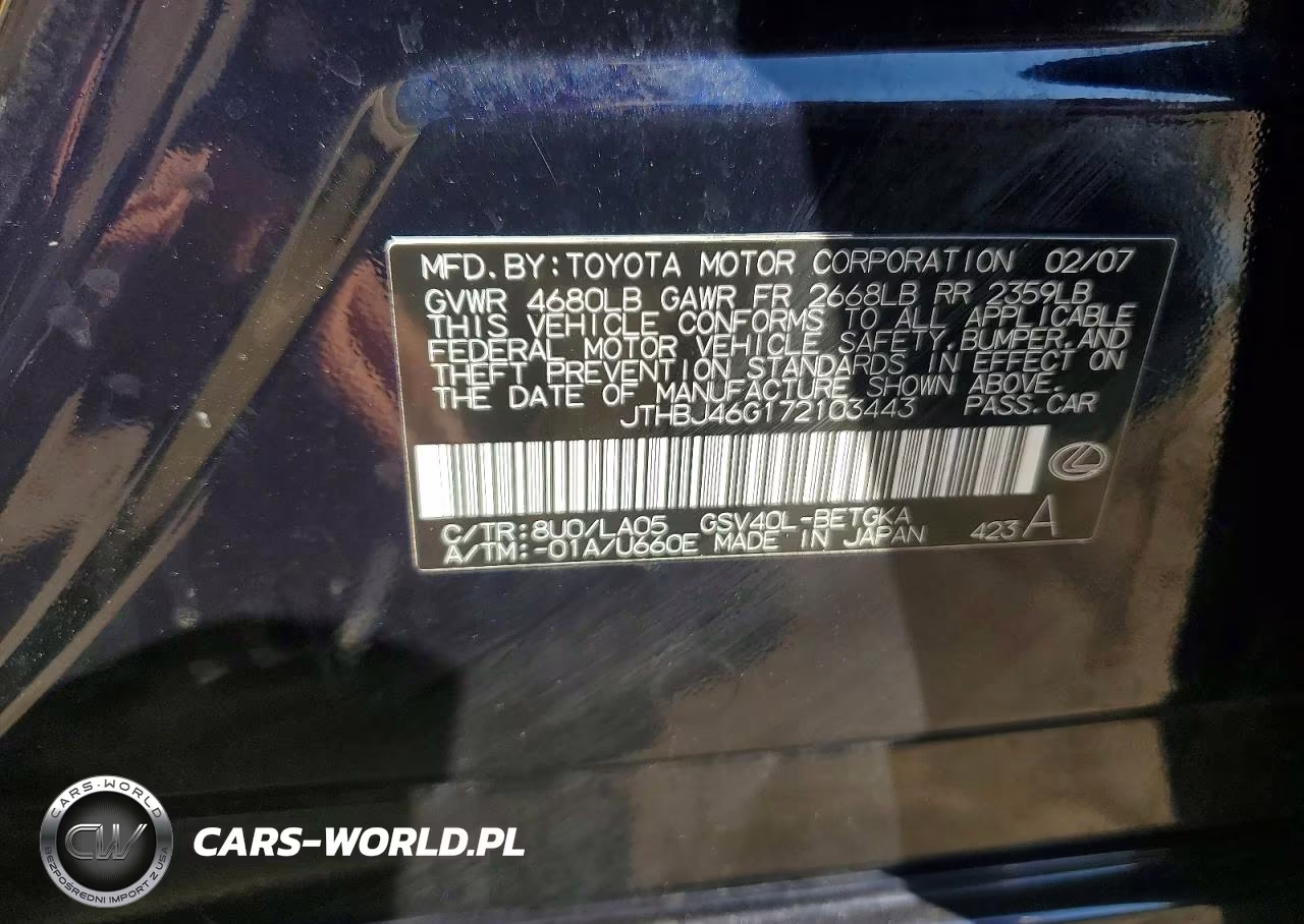 2007 Lexus Es 350 VIN:JTHBJ46G172103443 - 12