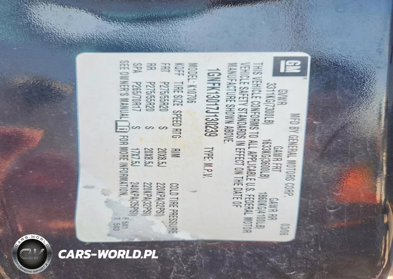 2007 Chevrolet Tahoe K1500 VIN:1GNFK13017J130239 - 14
