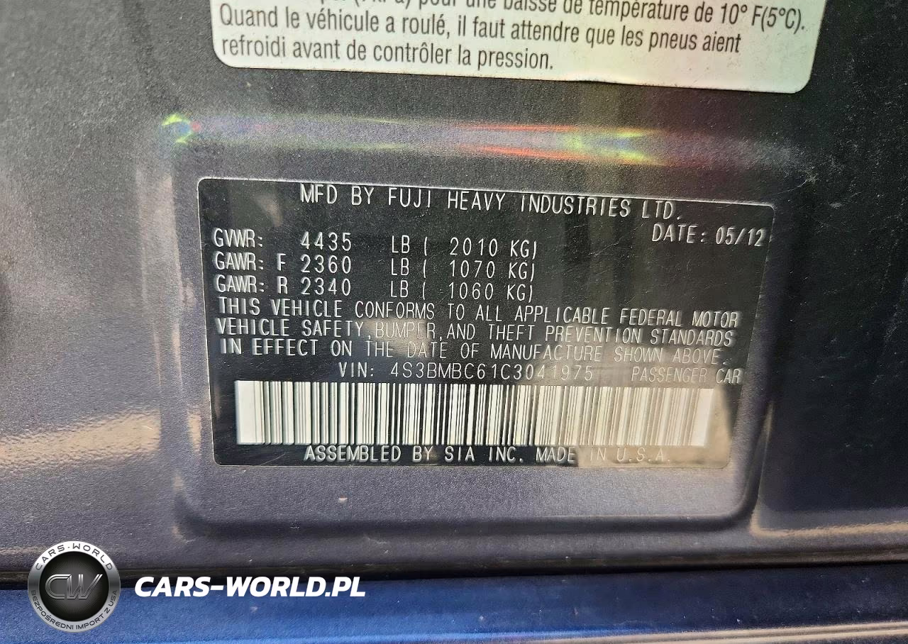 2012 Subaru Legacy 2.5I Premium VIN:4S3BMBC61C3041975 - 12