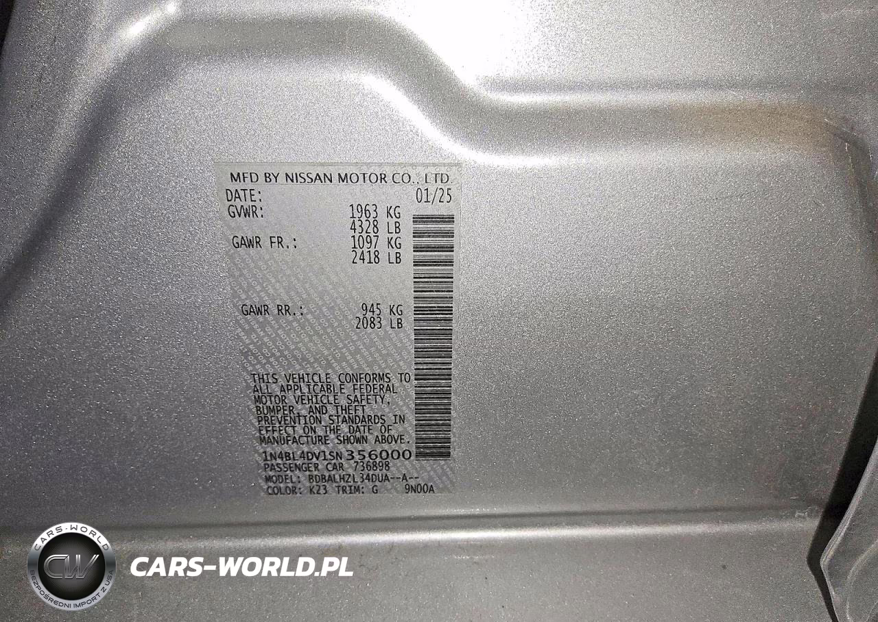 2025 Nissan Altima Sv VIN:1N4BL4DV1SN356000 - 13