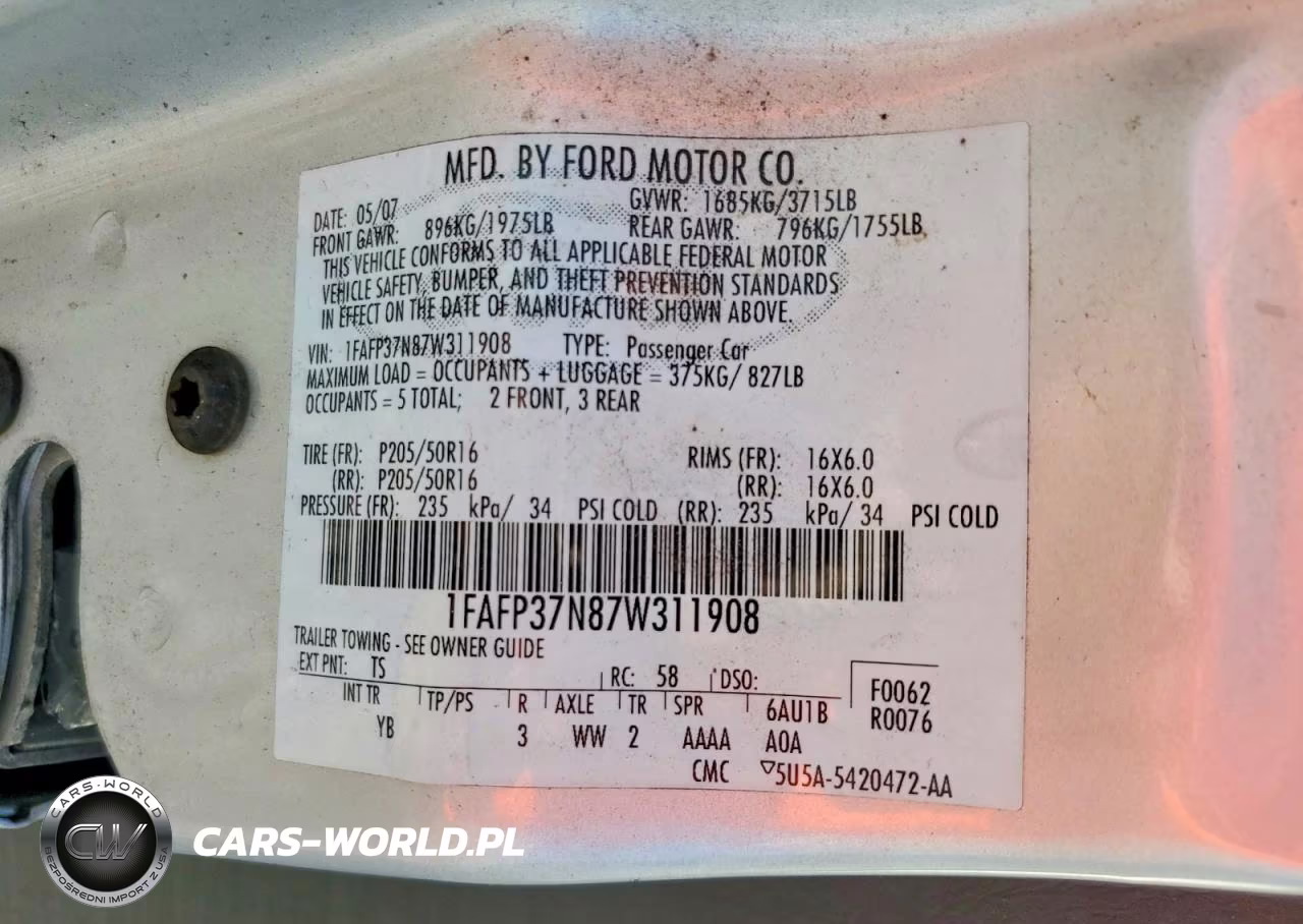2007 Ford Focus Zx5 VIN:1FAFP37N87W311908 - 12