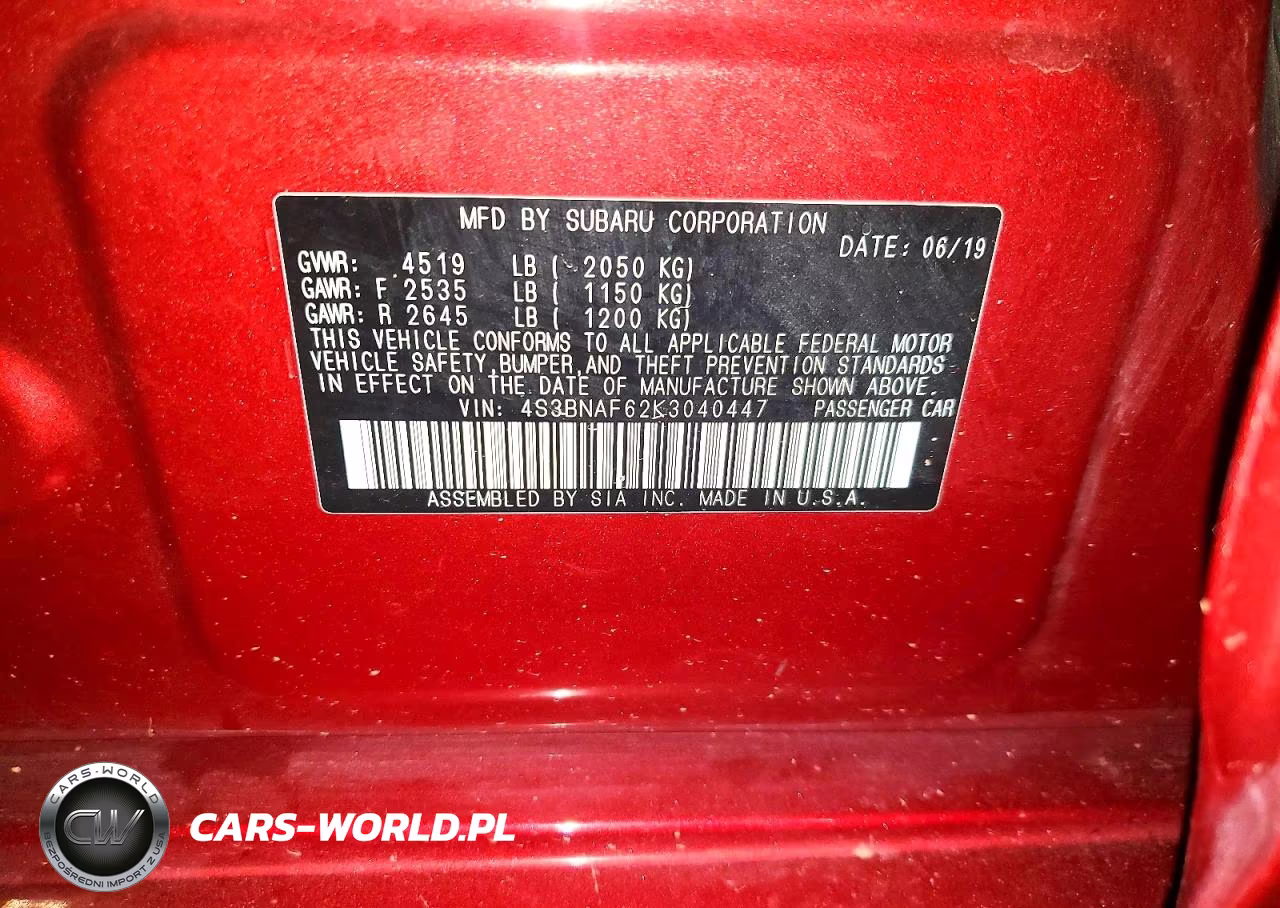 2019 Subaru Legacy 2.5I Premium VIN:4S3BNAF62K3040447 - 12