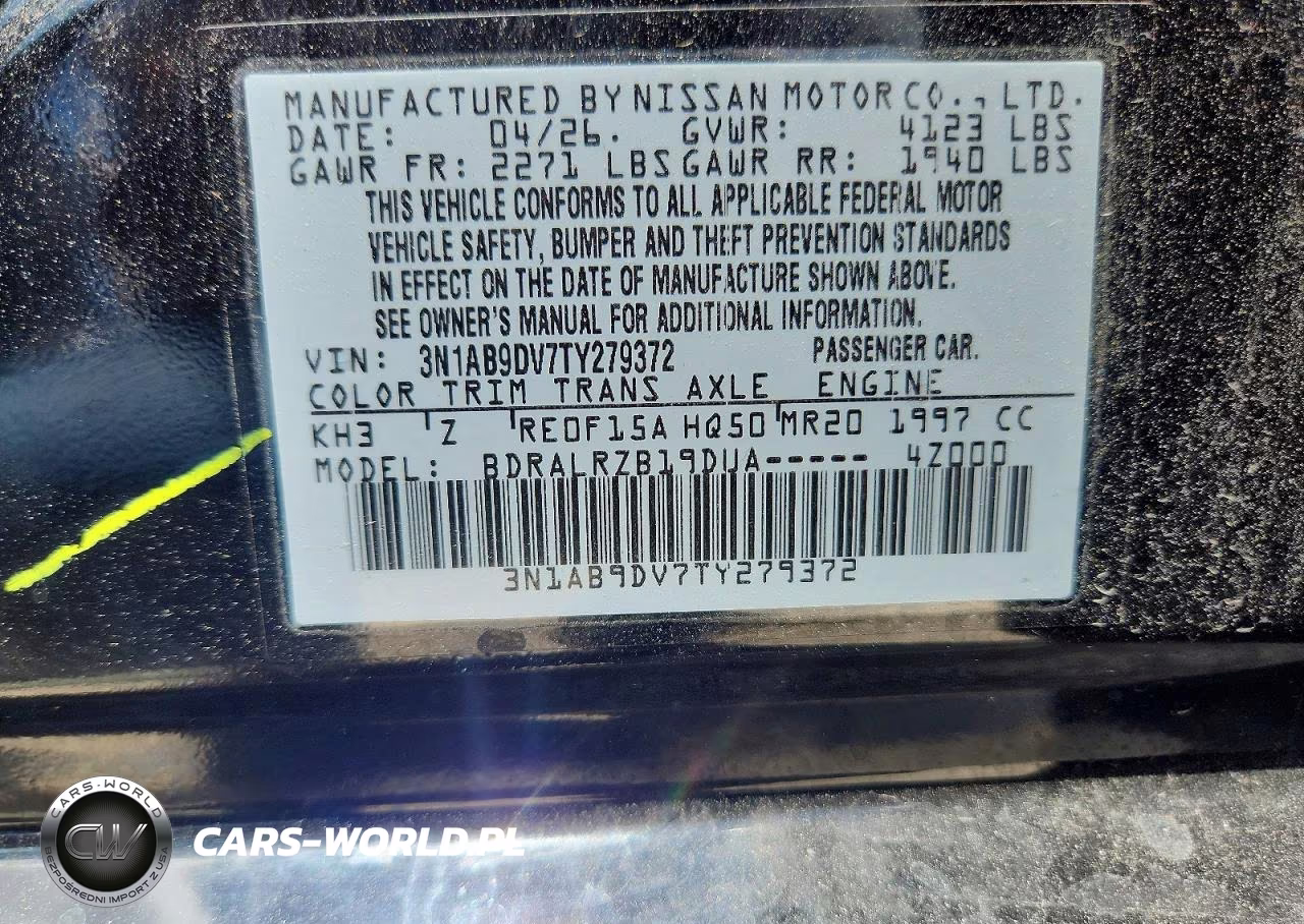 2026 Nissan Sentra Sr VIN:3N1AB9DV7TY279372 - 12