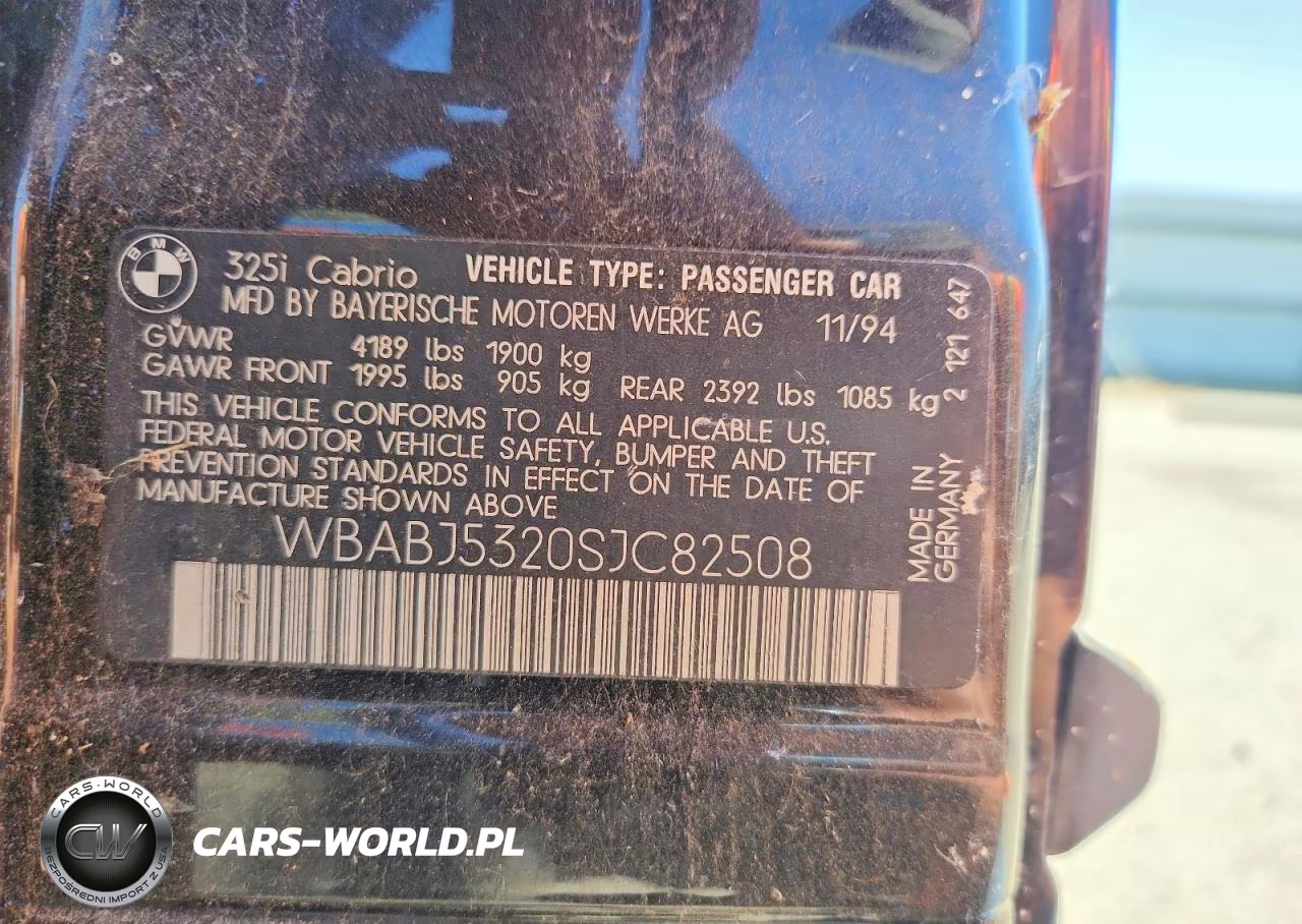 1995 BMW 325 Ic VIN:WBABJ5320SJC82508 - 12
