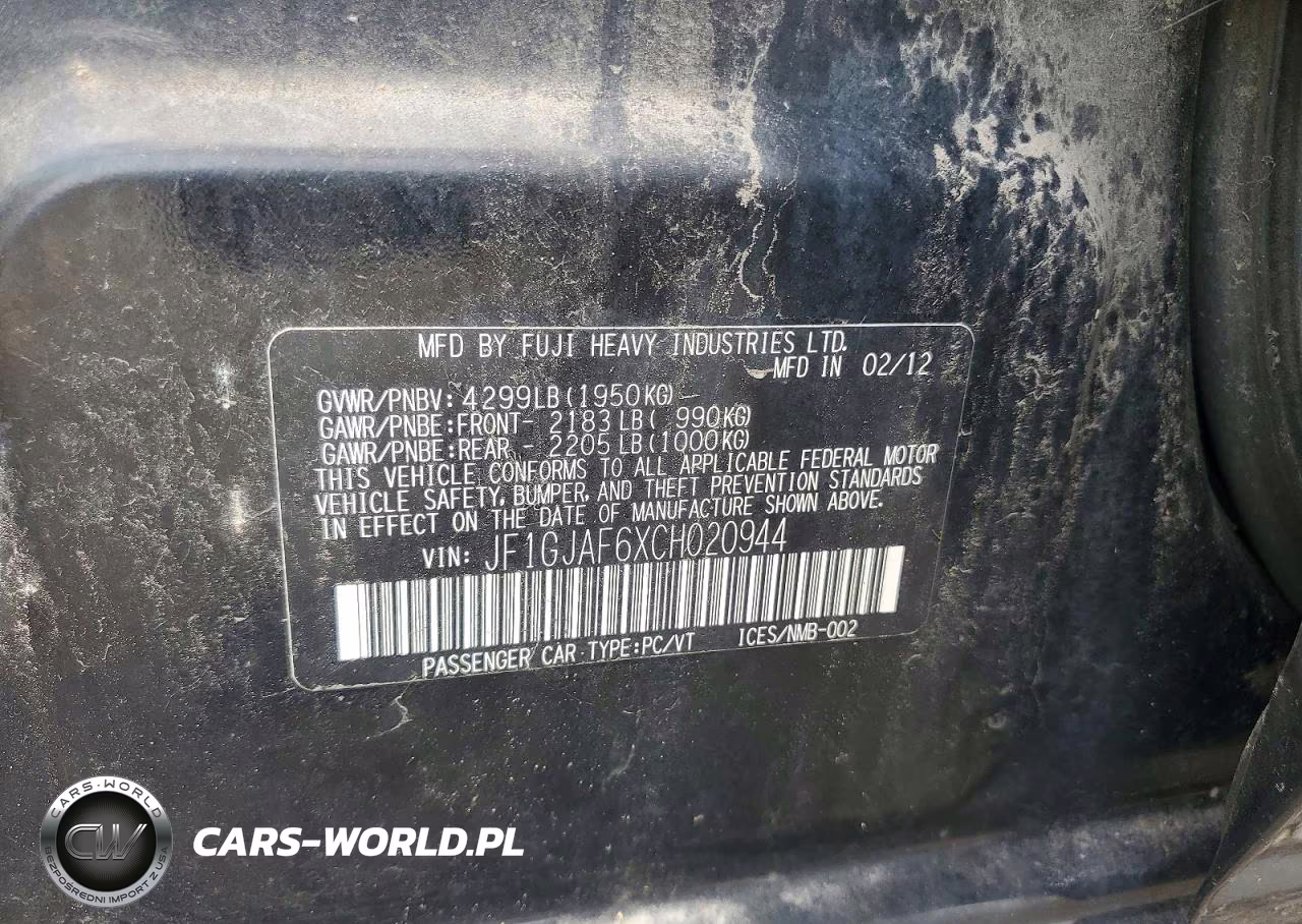 2012 Subaru Impreza Premium VIN:JF1GJAF6XCH020944 - 12