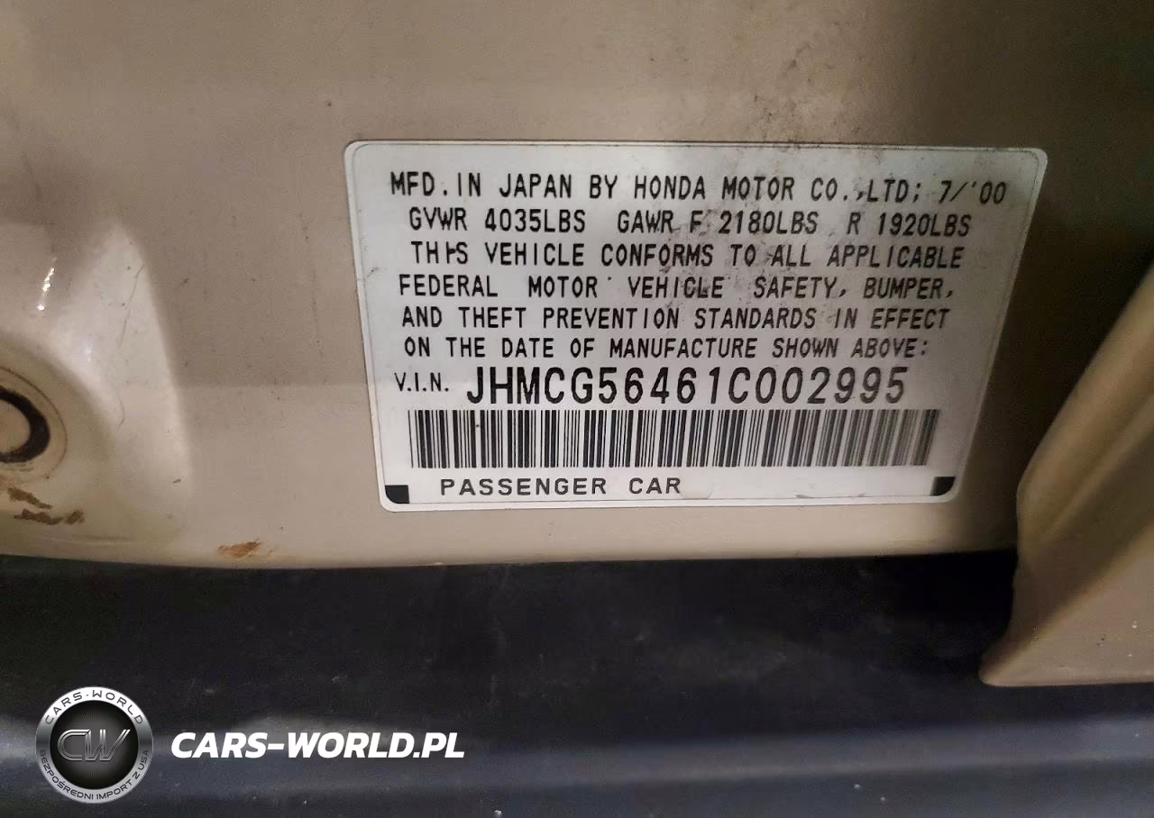 2001 Honda Accord Lx VIN:JHMCG56461C002995 - 12