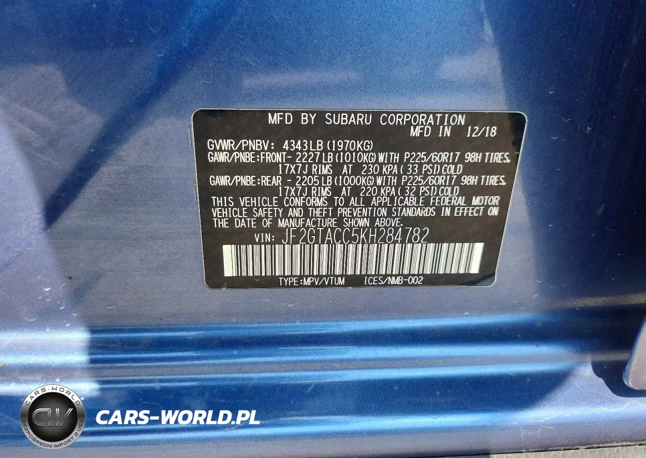 2019 Subaru Crosstrek Premium VIN:JF2GTACC5KH284782 - 12