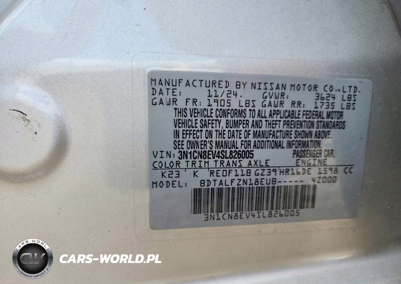 2025 Nissan Versa Sv VIN:3N1CN8EV4SL826005 - 12
