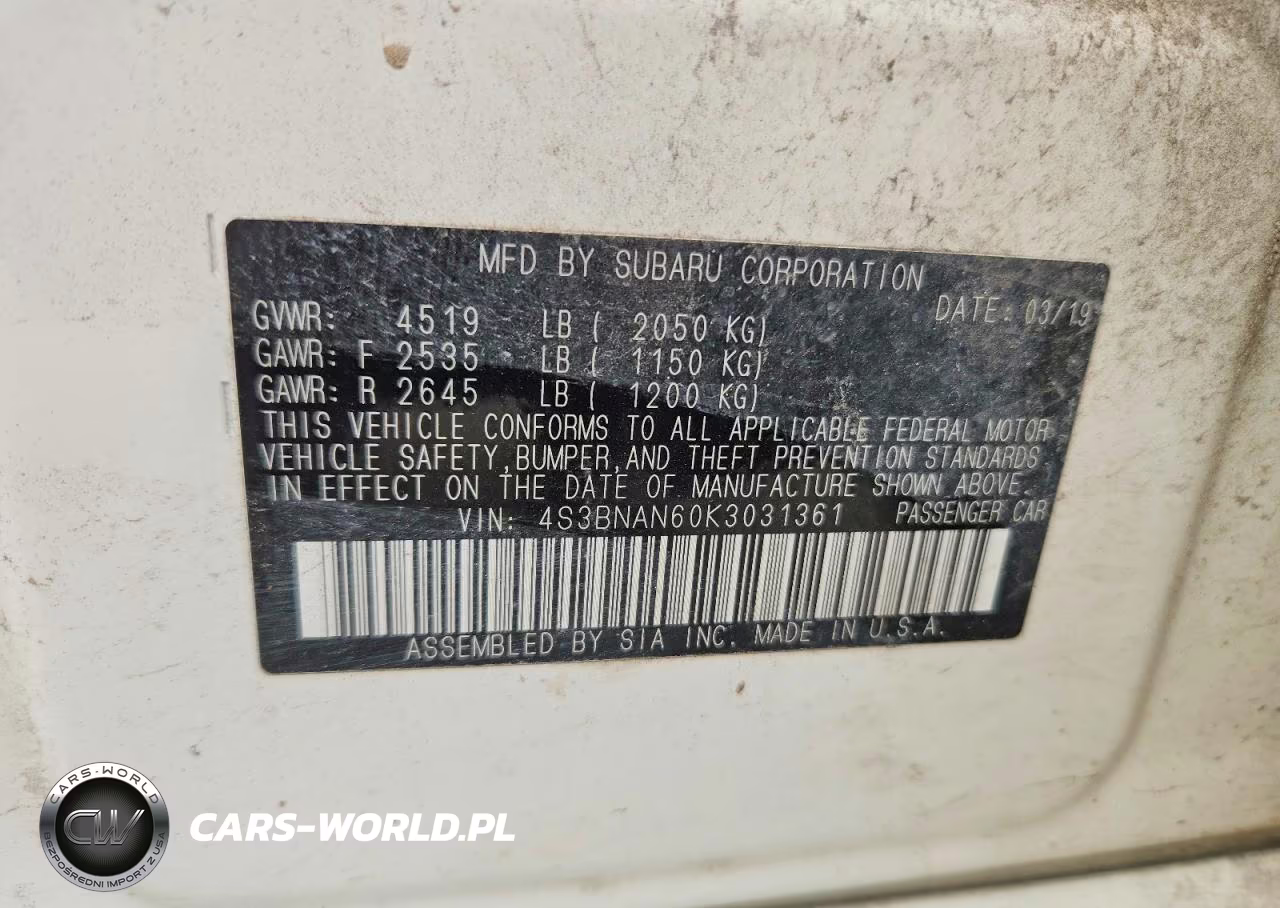 2019 Subaru Legacy 2.5I Limited VIN:4S3BNAN60K3031361 - 12