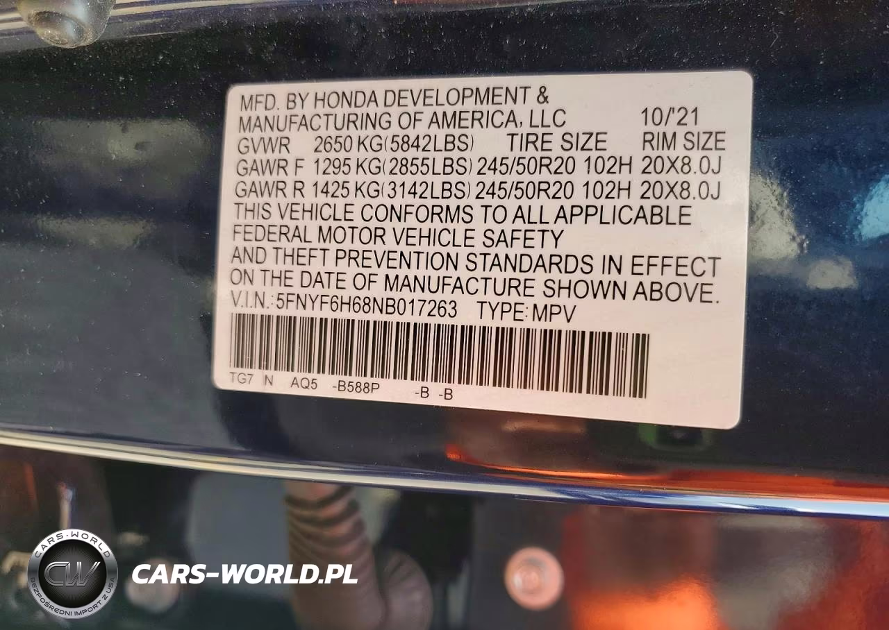 2022 Honda Pilot Touring VIN:5FNYF6H68NB017263 - 13