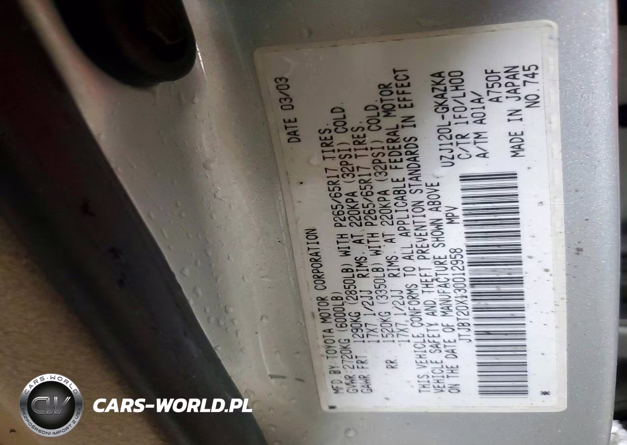 2003 Lexus Gx 470 VIN:JTJBT20X130012958 - 13