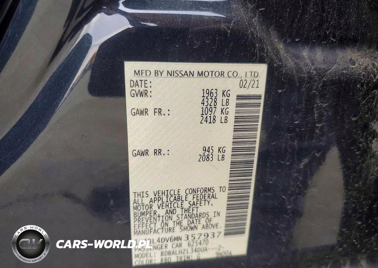 2021 Nissan Altima Sv VIN:1N4BL4DV6MN357937 - 12