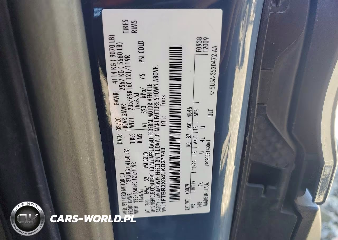 2020 Ford Transit T-250 Delivery Van VIN:1FTBR3X84LKB27743 - 13