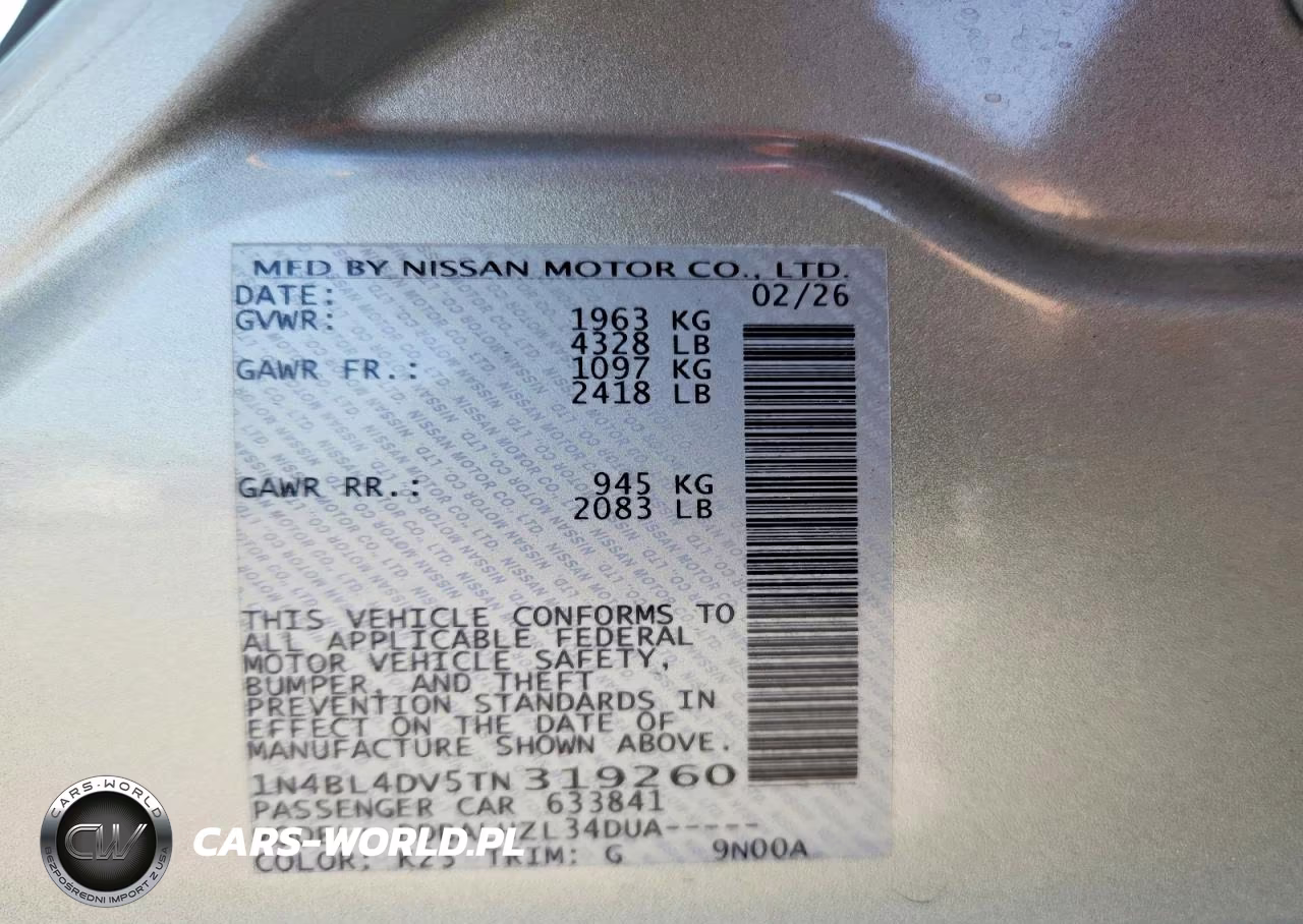 2026 Nissan Altima Sv VIN:1N4BL4DV5TN319260 - 13