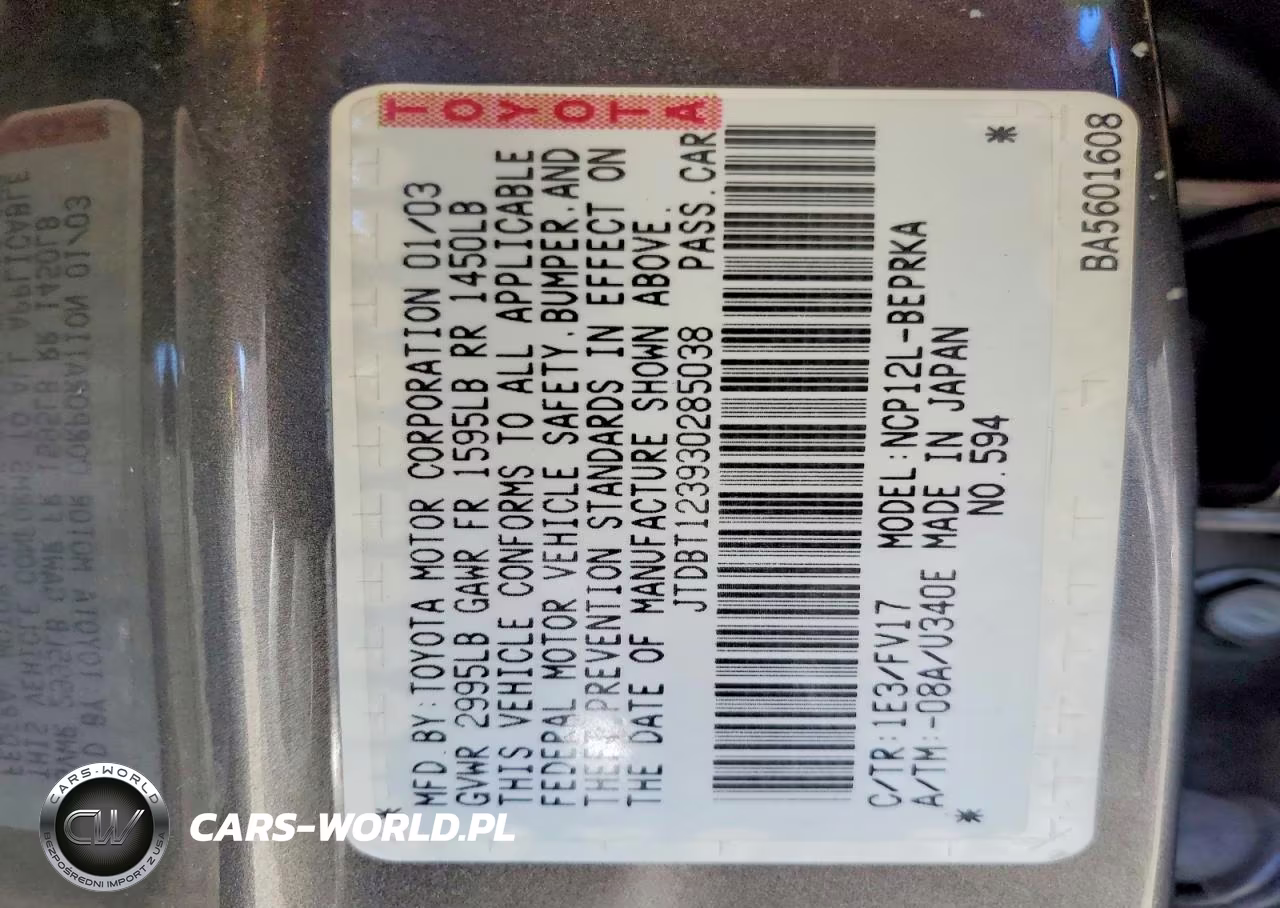 2003 Toyota Echo Base VIN:JTDBT123930285038 - 12