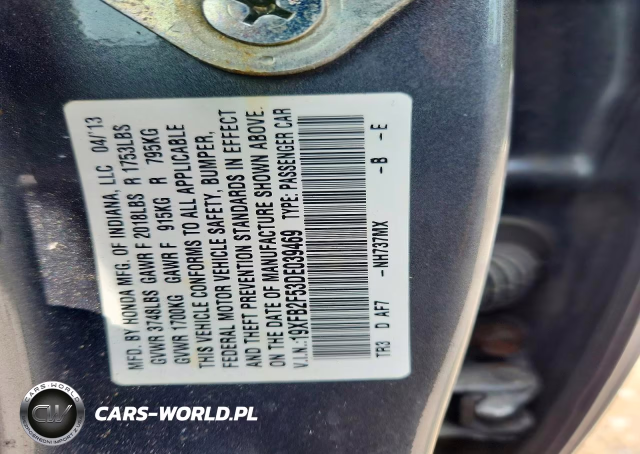 2013 Honda Civic Lx VIN:19XFB2F53DE039469 - 12
