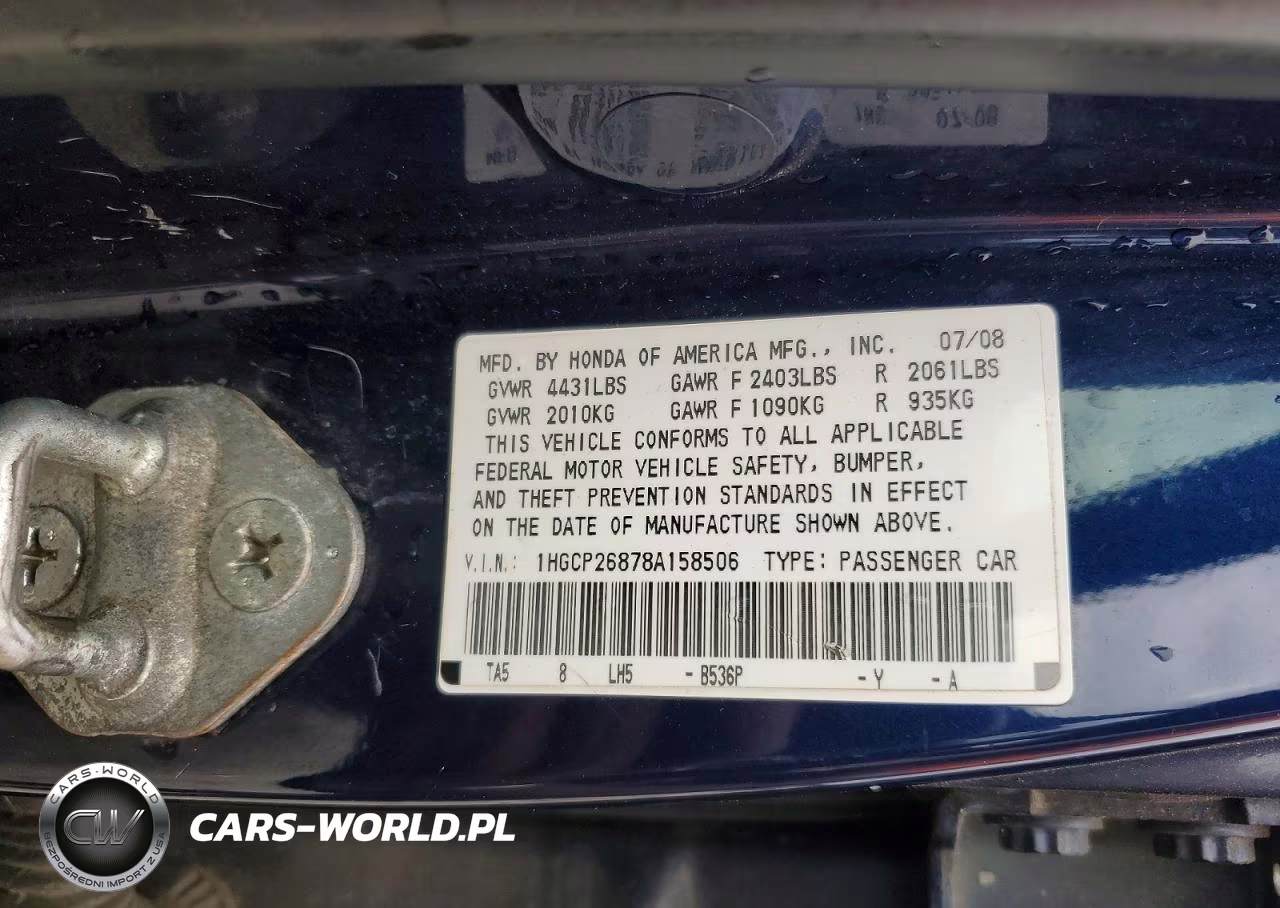 2008 Honda Accord Exl VIN:1HGCP26878A158506 - 12