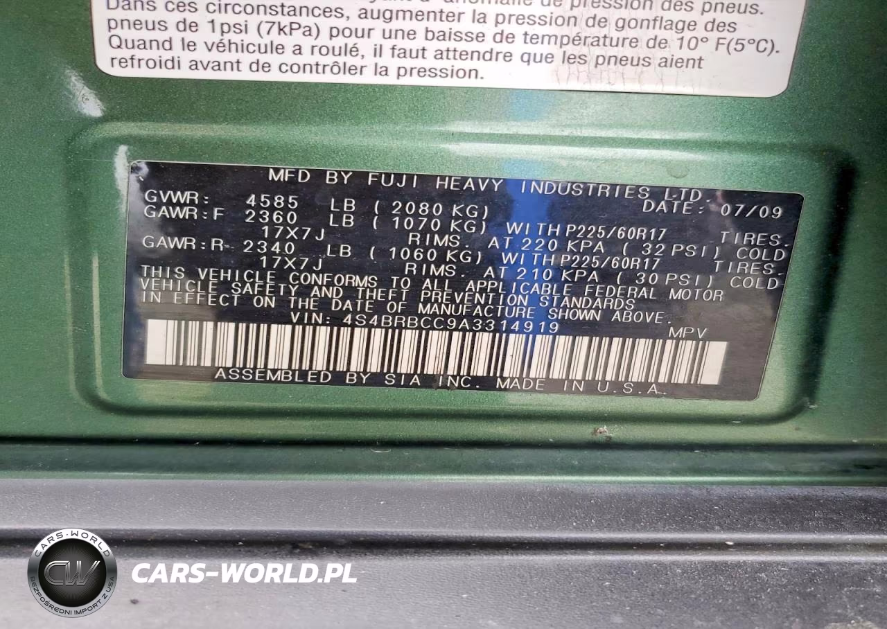 2010 Subaru Outback 2.5I Premium VIN:4S4BRBCC9A3314919 - 13