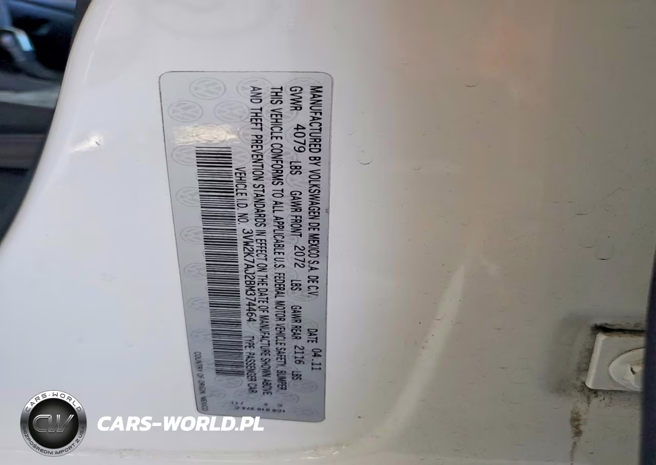 2011 Volkswagen Jetta Base VIN:3VW2K7AJ2BM374464 - 12