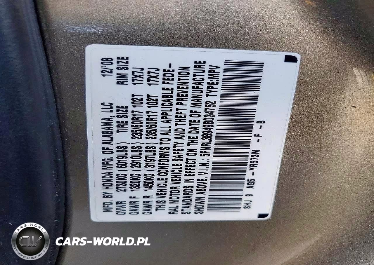 2009 Honda Odyssey Touring VIN:5FNRL38949B034752 - 13